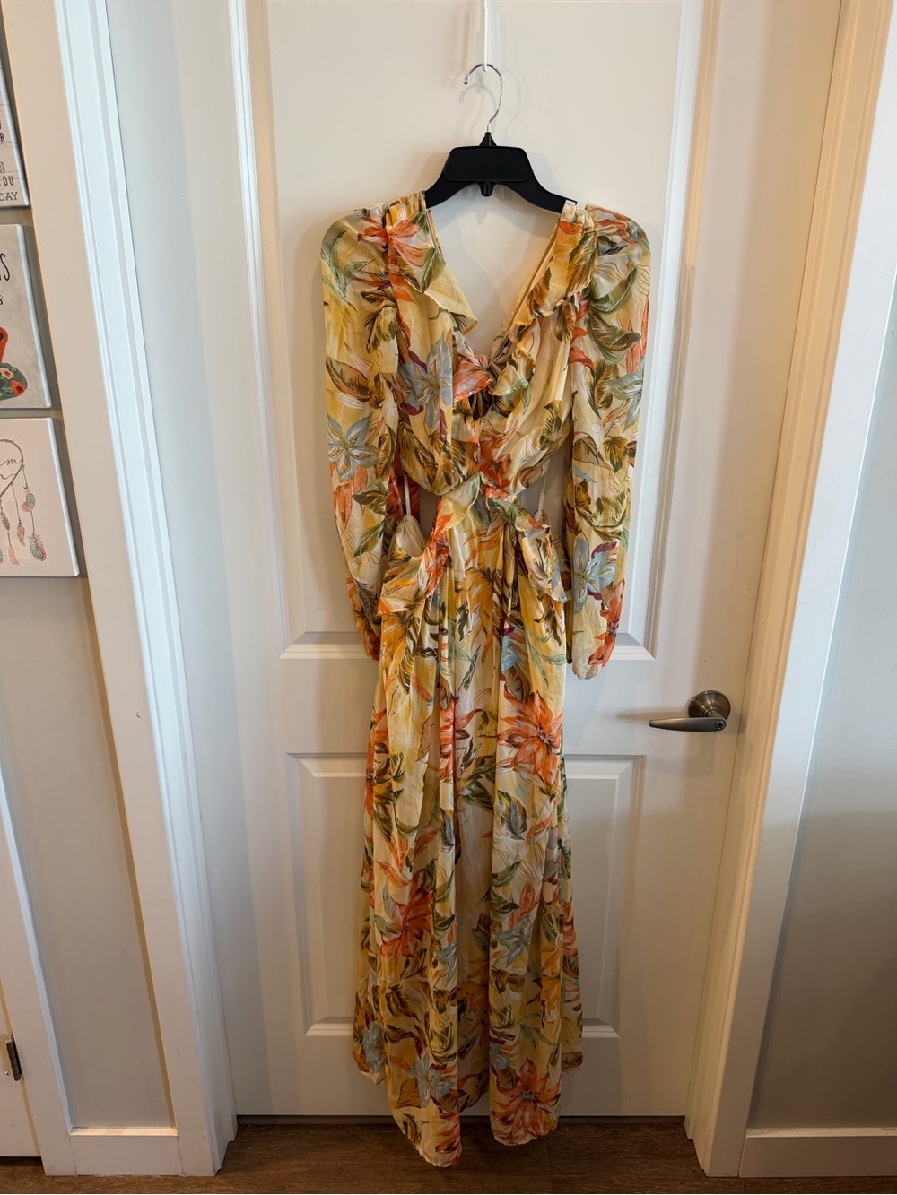 Fashion Nova Yellow Floral Ruffle Wrap Maxi Dress